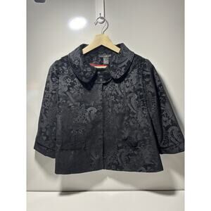 Fairy Goth Black Velvet Whimsical Floral Paisley Women Jacket Sz Med 100% Cotton